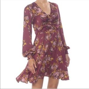 Free People Floral Long Sleeve Purple Flowing Dress
